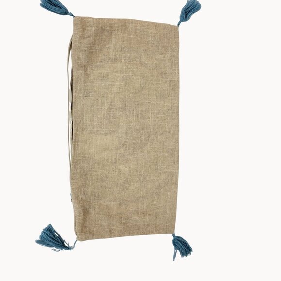 Rectangular Boho Multicolor Mosaic Beige Burlap Blue Tasseled Pillow Sham Cover - Picture 2 of 12